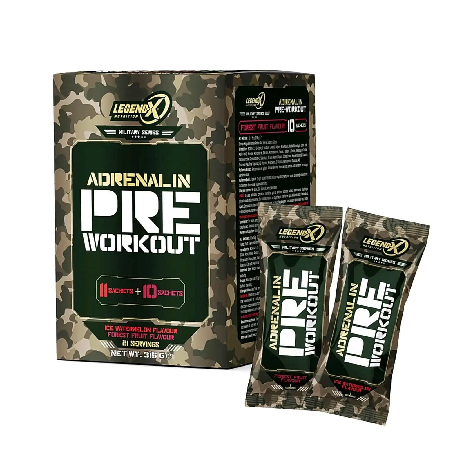 Legend X Adrenaline Pre-Workout 21 Şase x 10 Gr | 11 Ice Watermelon + 10 Forest Fruit