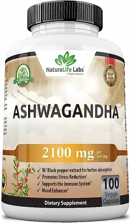 NaturaLife Labs Organic Ashwagandha 2,100 mg-100 Vegan Capsules